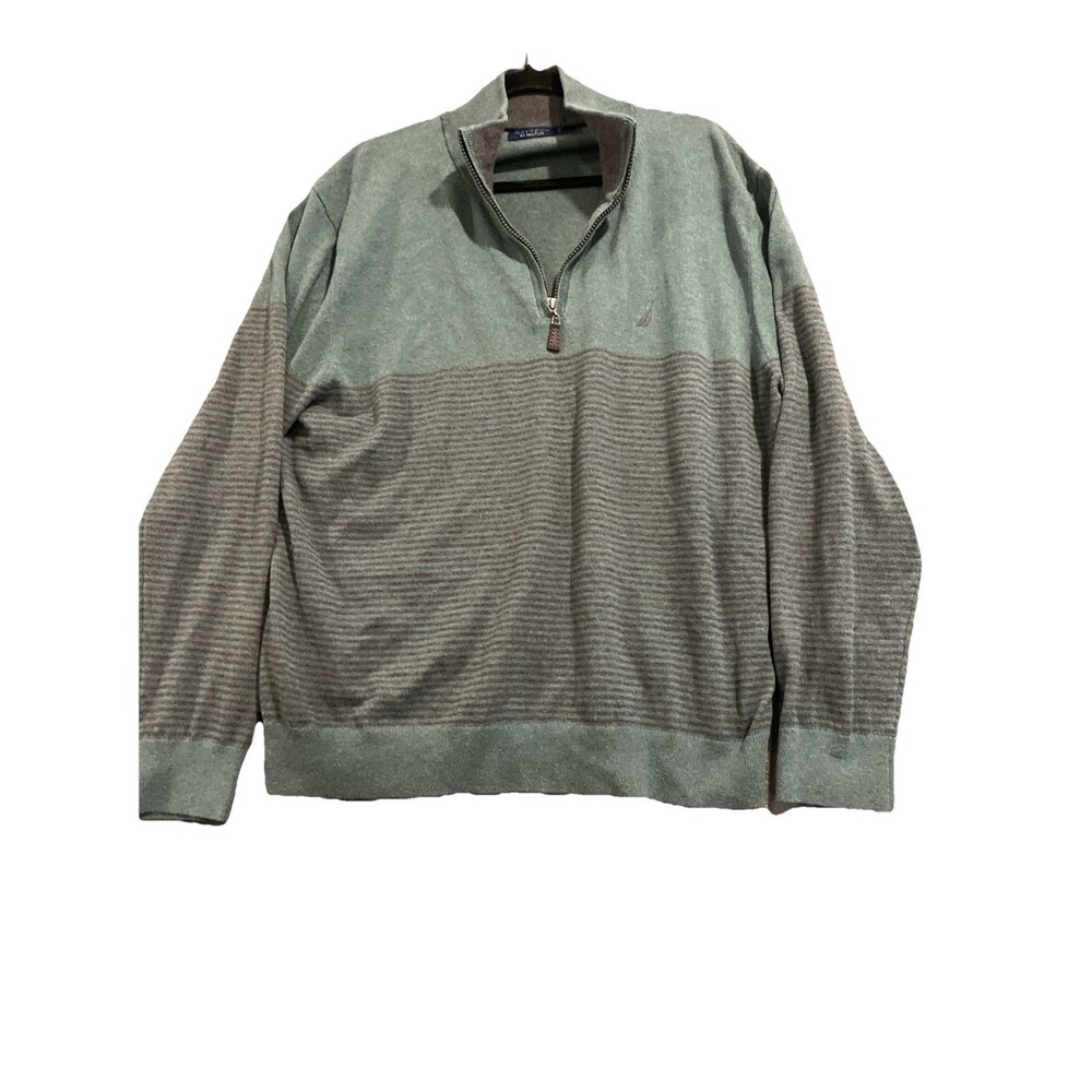 Nautica NavTech 1/4 Zip Pullover Sweater Striped Sz XL Blue/Green Gray